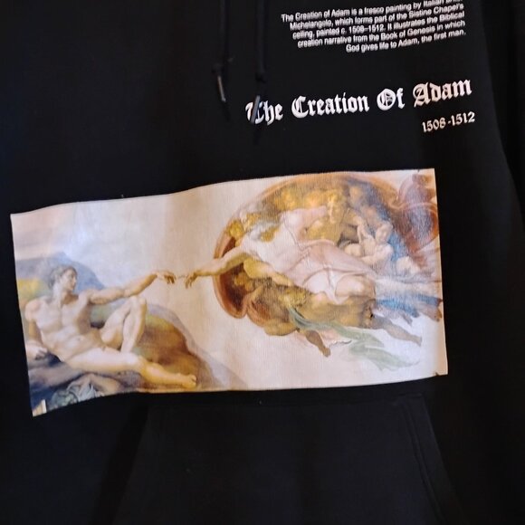 Men's Black XL A Piece of History Michelangelo Creation of Adam Hoodie - Picture 5 of 6
